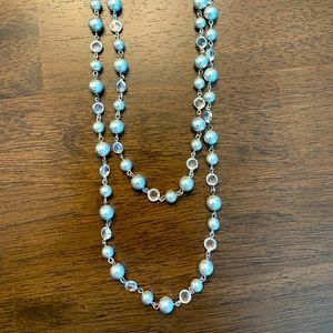 Charter Club Pearl Tower Long Necklace Rhodium Gray Pearls and Crystal